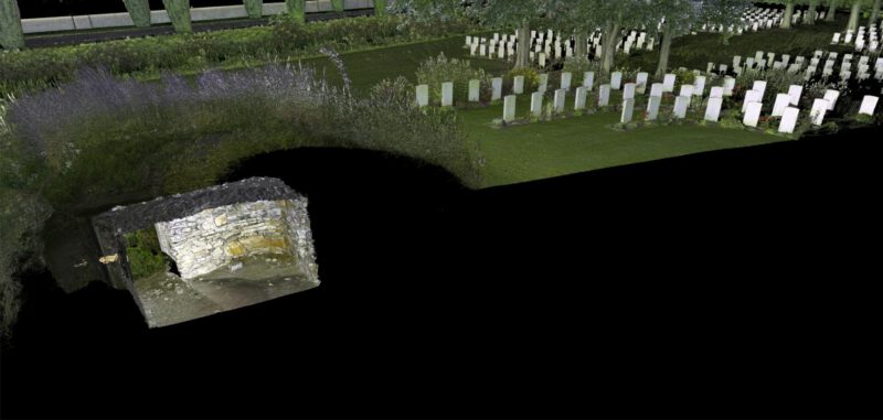 Ongekleurde pointcloud van begraafplaatsBedford House Cemetery